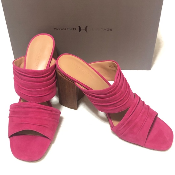 Halston Heritage Kiera Block Heeled Mule Sandals - Picture 1 of 8